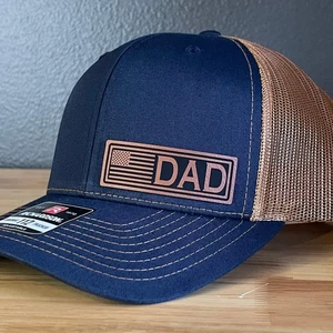 Cappello DAD bandiera americana patriottica lato pelle toppa blu navy/carmelo - Foto 1 di 6