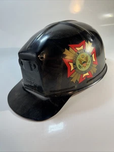 Antike MSA Comfo Kappe Tigerstreifen Bergleute Helm Schutzhelm mit Aufhängung & Aufklebern - Bild 1 von 9