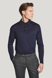 Jack Victor Sweater Large Wool Silk Cashmere Blue Redfren Long Sleeve Polo - Picture 1 of 7