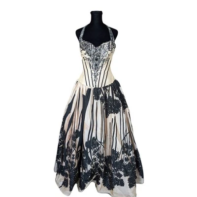 Vestido Corsé Tony Bowls Cuentas - Vestido Formal Teñido Champagne - Novia Gótico S Foto 1 de 4