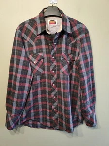 Vintage Miller Western Wear Mens Size 34 15.5 Plaid Pearl Snap Shirt Cowboy - Picture 1 of 11
