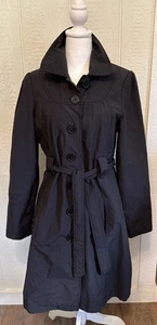 Gabardina Tex Max Azria para mujer talla grande negra con cinturón impermeable mafia esposa elegante - Imagen 1 de 14