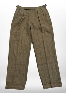 Vintage Polo Ralph Lauren Pants Mens 34x32 Wool Plaid Pleated Dress USA 90s - Picture 1 of 9