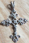 RARE, VINTAGE .925 STERLING SILVER DECORATIVE CROSS PENDANT +CRYSTALS -GOOD,USED