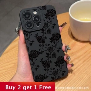 For Apple iPhone 16 15 14 13 12 11 8 7XS/XR Pro Max Black Rose Flower Phone Case - Picture 1 of 7