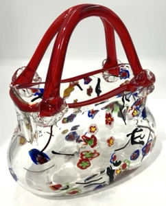 Vintage Italian Murano-Style Hand Blown Millefiori Art Glass Purse 7.75" x 7.25" - Picture 1 of 14