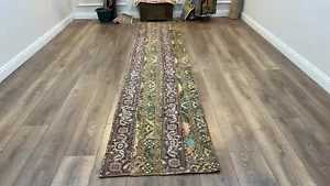 Alfombra de corredor de retazos de 2,7 x 12,9 pies, alfombra anudada a mano, alfombra turca vintage - Imagen 1 de 10