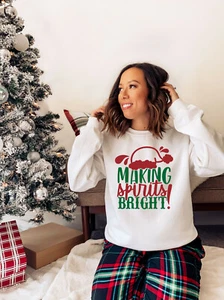 Womens Christmas Jumper Sweatshirt Making Spirits Bright Ladies Xmas Top Novelty - Picture 1 of 1