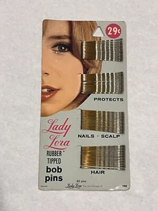 Vintage Lady Lora Brown Rubber Tipped Metal Bobby Pins Set Original Card 1960s - Picture 1 of 4