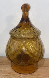 🌼Vintage Amber Empoli Diamond Art Glass Bottle w/Top Candy Bowl - Picture 1 of 9