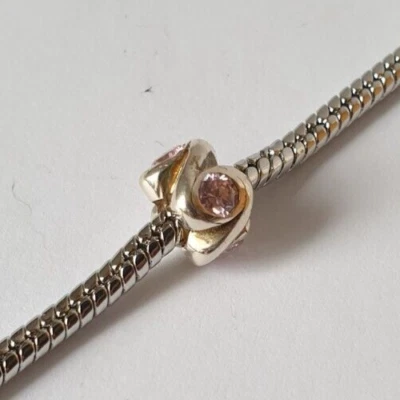 European Beads Bead Spacer mit 4 rosa Strasssteinen, Silber 925,  #013 - Bild 1 von 3