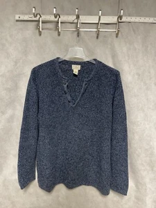 L L Bean Sweater Men XLT Tall Blue Henley Chunky Knit Fisherman Nordic Roll Neck - Picture 1 of 7