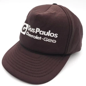 Vintage Gus Paulos Chevrolet Geo Snapback Rope Trucker Hat Foam Ball Cap Black - Picture 1 of 7