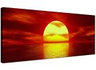 Red Large Canvas Art of Sunset Seascape - 120cm x 50cm - 1001