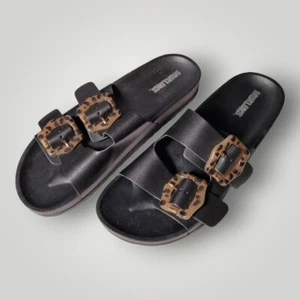  Muk Luks Slides Women's Size 42  Black Animal Print Buckles  - Picture 1 of 8