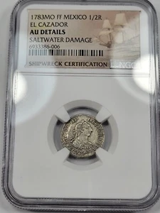 1783 Mexico NGC AU EL CAZADOR SHIPWRECK Silver 1/2 Real High Grade *J424 - Picture 1 of 3