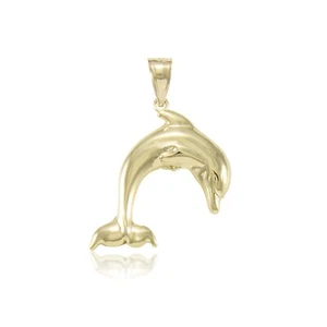 14K Solid Yellow Gold Dolphin Pendant - Fish Polished Necklace Charm Women Men - Picture 1 of 1