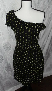Womens Allen B Black & Yellow Polka Dot Off Shoulder Dress Size 4 Layered - Picture 1 of 7