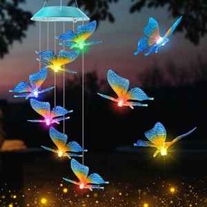 Solar Butterfly Gift for Mom Girls, Color Changing Solar Wind Chimes for Outs... - Picture 1 of 7