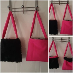 Handmade Tote bag, pink black faux fur, eco friendly reversible festivals/raves - Picture 1 of 5
