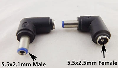 5x DC 5.5 x 2.5mm Female To 5.5 x 2.1mm Male Right Angle Power Adapter Connector - Image 1 of 4