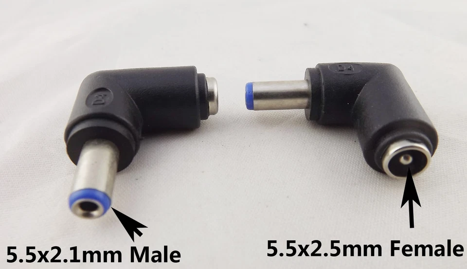 10 DC 5.5 x 2.5mm Female To 5.5 x 2.1mm Male Right Angle Power Adapter Connector - Image 1 of 4