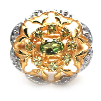 Unheated Gemstone Green Peridot Jewelry Ring 925 Sterling Silver Size 7.75 - Image 1 of 4