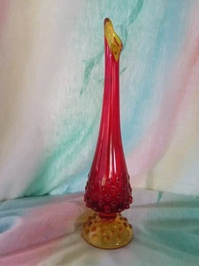 Vintage Fenton Art Glass Hobnail Yellow And Red Amberina Swung Bud Vase - Picture 1 of 12