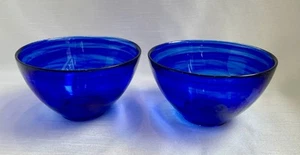 2- Art Glass Cobalt Blue Swirl Small Bowls - Picture 1 of 7