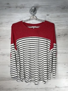Maurices Shirt Damen 3X rot weiß gestreift Colorblock Langarm Ellenbogen Patch - Bild 1 von 11