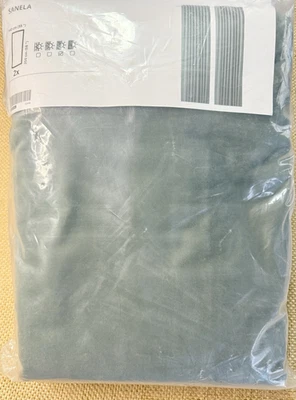 IKEA SANELA Gray Green Room Darkening Curtains 1 Pair 55x98" 305.129.52 - Image 1 of 4