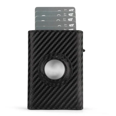 Slim Wallet Leather for Air Tag and Card Holder Rfid Premium Carbon Fiber-9 Card - Image 1 of 4