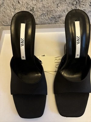 Sandalias negras Zara para mujer con tacones de gatito de plexiglás talla 36 NUEVAS Foto 1 de 4