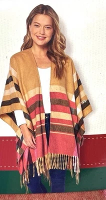 Woolrich Women's Cozy Blanket Wrap Shawl Red Camel Tan Justine Fringe New - Image 1 of 4