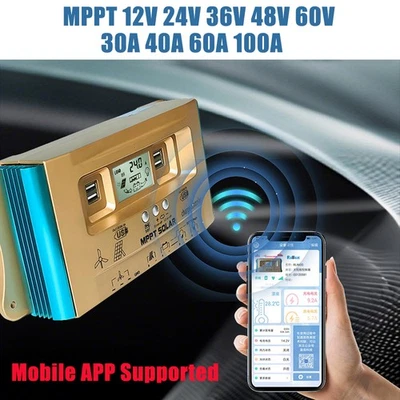 Regolatore di carica ibrido solare eolico supporto monitoraggio APP MPPT 30A 40A 60A 100A - Immagine 1 di 4
