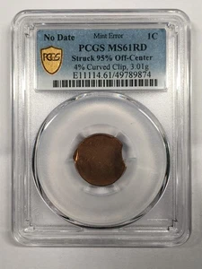 MINT ERROR NO DATE LINCOLN CENT STRUCK 95% OFF-CENTER 4% CLIP PCGS MS61 RD - Picture 1 of 4