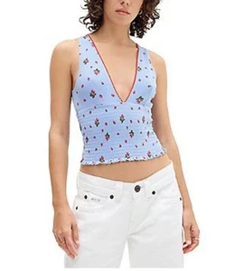 BDG Urban Outfitters Verity Womens Blue Stretch Smocked Tank Top Sz XS - NEW - Picture 1 of 7