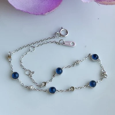 925 Sterling Silver 3mm Blue Tanzanite 7.5'' Bracelet Secure Clasp - Image 1 of 4