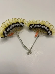 Lot of 12 Vintage Japan chenille bumble bee picks Brown And Yellow Fuzzy Friends - Picture 1 of 4