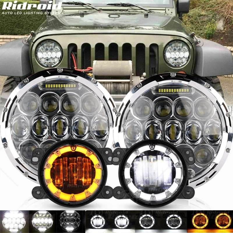 7" LED HEADLIGHTS + FOG LIGHT HALO DRL COMBO FOR JEEP WRANGLER JK JKU 2007-2018 Foto 1 de 4