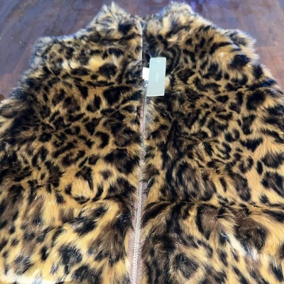 Chaleco Boho J Crew XS Leopardo Negro Marrón Estampado Animal Piel Sintética Cremallera Completa Etiquetas Nuevas Foto 1 de 4
