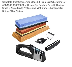 Kit Completo Pietra Affilacoltelli - Set Whetstone Doppia Grana 400/1000 3000/8000 - Foto 1 di 10