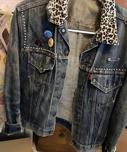 RARE only 1 punk denim jacket leopard collar couture handmade from Levi’s - Picture 1 of 9