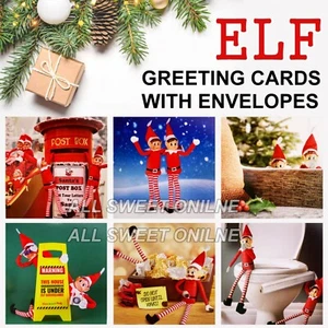 6pk Christmas Cards Square Greeting Cards & Envelops Naughty Elf Designs Elves - Picture 1 of 8