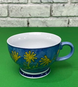 Vintage April Cornell Trading Coffee Mug Blue-Yellow Floral 12oz Ceramic Tea Cup - Picture 1 of 12