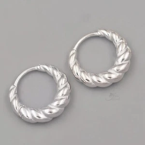 Polished Twist Huggie Hoop Earrings 925 Sterling Silver Women men gift 336 - Picture 1 of 5
