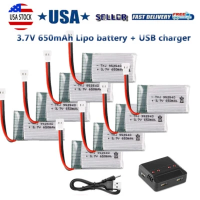 3.7V 650mAh Lipo Battery W/ USB Charger & Cable For RC Syma X5 Airplane Toys USA - Image 1 of 4