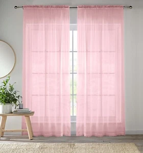 Enhanced Living Pink Plain Woven Voile Slot Top Curtain Panel Pair (57x48 Inch) - Picture 1 of 4