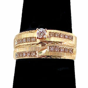 Diamond Round Cut .25ctw 14k Yellow Gold Engagement Ring Wedding Band Bridal Set - Foto 1 di 4