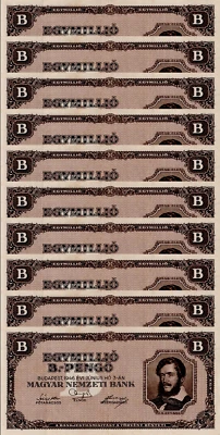 10 x Hungary 1 Million B.- PENGO 1000000000000000000 P-134 1946 QUINTILLION NOTE - Image 1 of 4